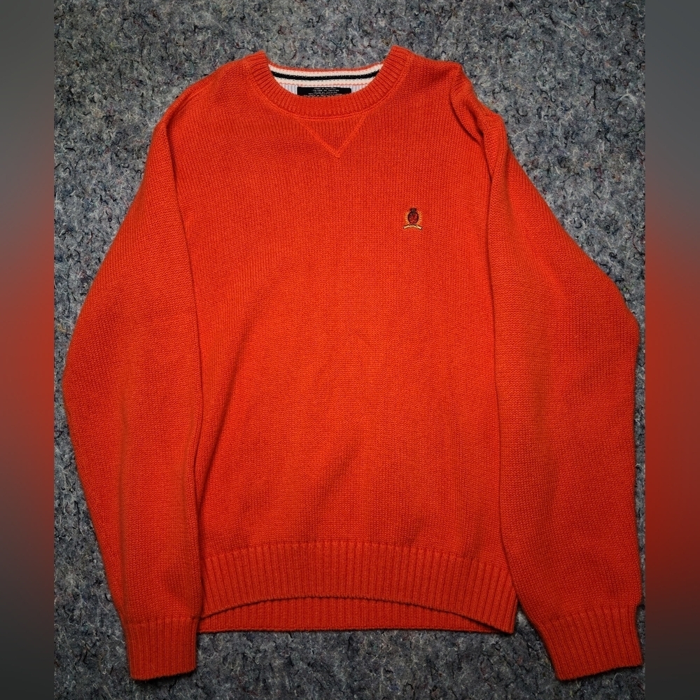 Vintage Tommy Hilfiger Knit Sweater Sz medium Orange Tommy Crest